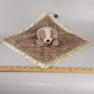 Mary Meyer Puppy Lovey Dog Security Blanket Brown Tan Cream Plush Satin Trim